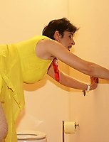 Horny mature nympho sucks and fucks through the hole